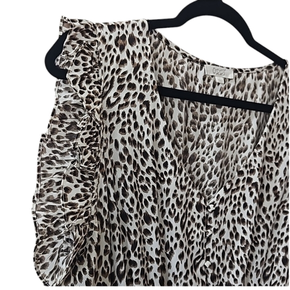 Oddi Women's Cold Shoulder Animal Print Long Sleeve Ruffles Blouse Size Large - Picture 8 of 16